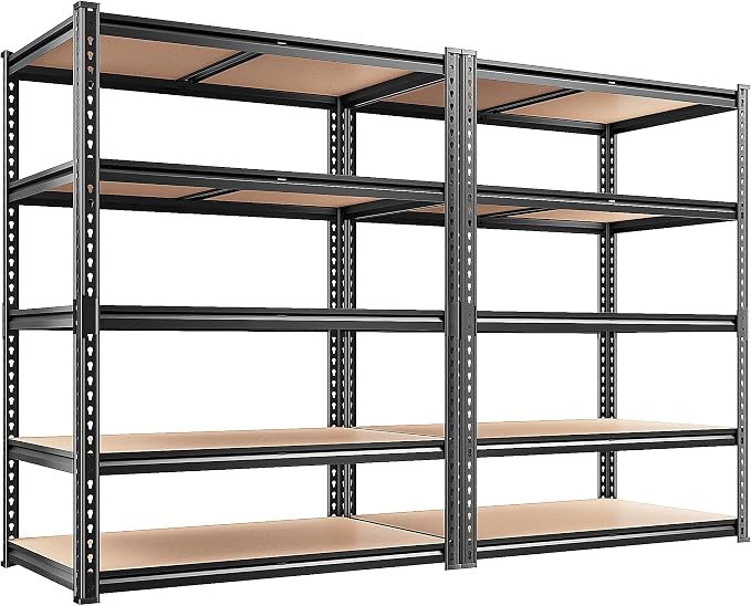 REIBII 2400LBS Garage Shelving 5 Tier Storage Shelves Heavy Duty, Adjustable Metal Shelving Unit,Garage Shelves for Basement,Warehouse,Pantry,Closet,Kitchen 72" H x 36" W x 16" D,2 Pack | Heavy Duty