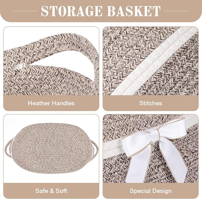 Colingmill 1 Set Woven Empty Basket for Gift,Khaki | with Cellophane Wrap Set, 14 x 10 x 5.5 Inch, Medium Decorative Gift Basket, Cotton Rope Storage Box, Home Decor
