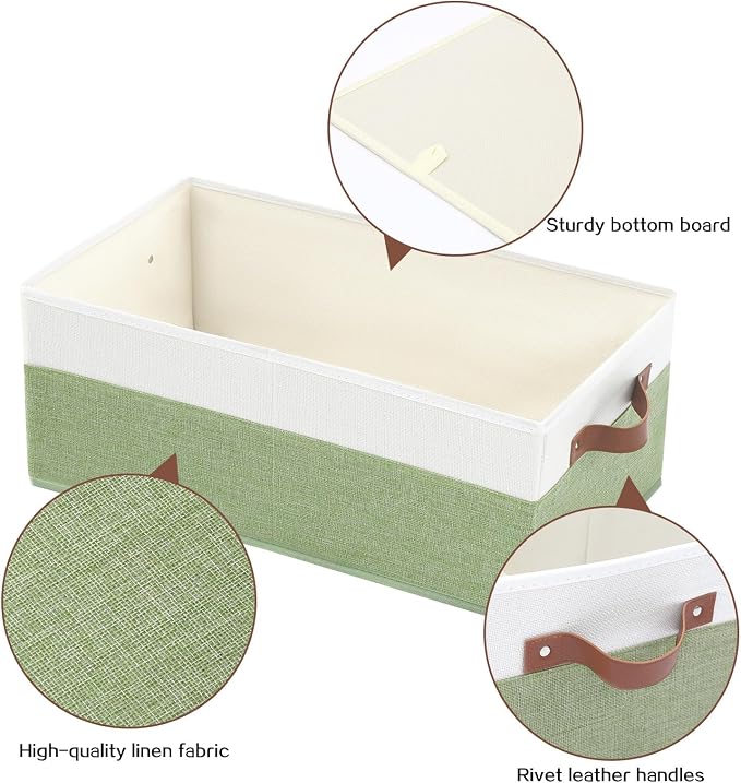 3 Pack Large Capacity Storage Bins Closet Organizer for Shelves | Fabric Closet Storage Baskets Boxes with Leather Handles for Organizing Clothes, Sheets, Jeans, Toys, Books (Green)