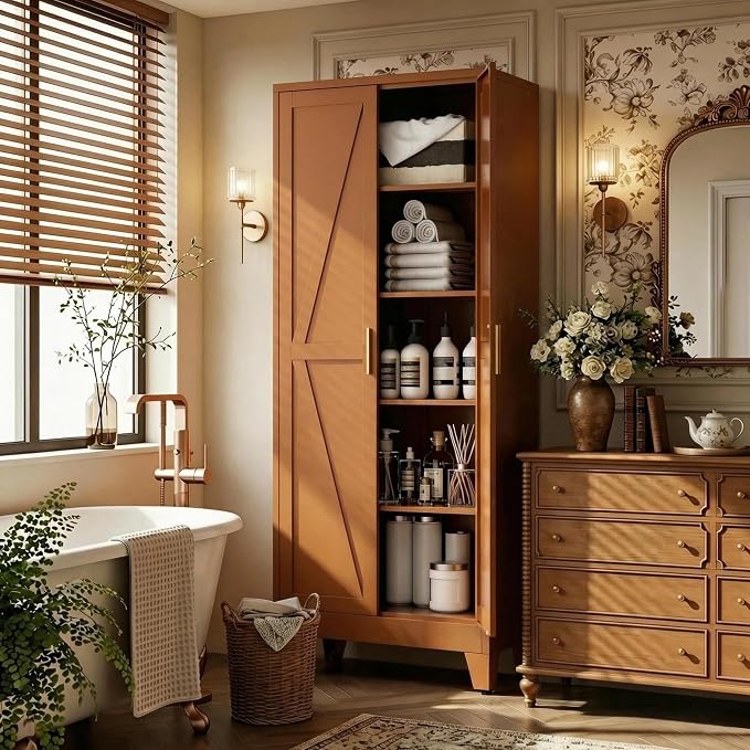 71" H Metal Storage Cabinet,Food Pantry Cabinets with Doors,Tall Cabinet,Kitchen Pantry Storage Cabinets