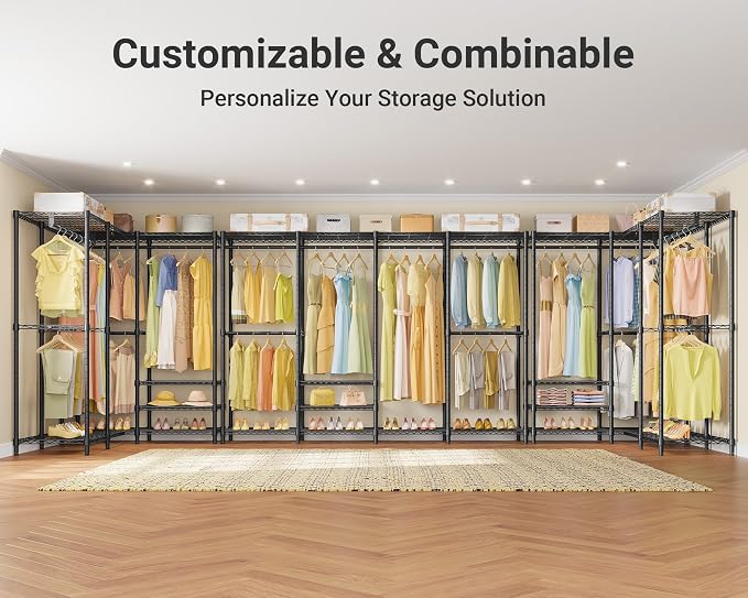VIPEK V40 Plus Clothes Rack, Large Modular Closet System for Hanging | 89 inch Adjustable Open Clothing Storage System with 6 Shelves & 4 Hang Rods for Bedroom and Reach-in Closet, Black