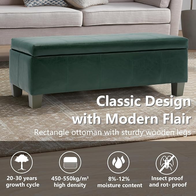 41" Storage Ottoman, Storage Bench with Safety Hinge, Upholstered Synthetic Leather Ottoman Bench for Bedroom, Living Room, Entryway, Hallway, Foot Rest, Support 500lbs