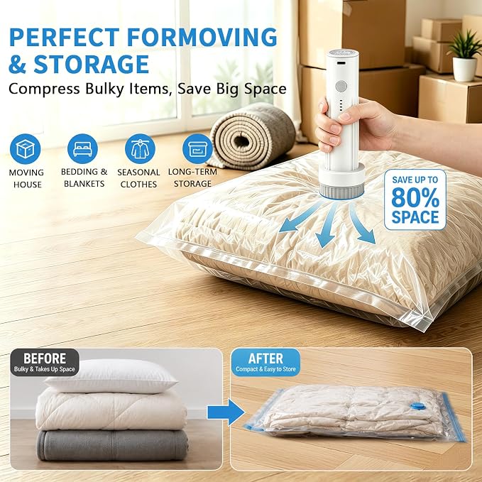 CC Store Travel Electric Vacuum Pump for Vacuum Storage Bags | Travel Air Pump with USB-C Charging , Portable Vacuum Sealer for Clothes , Blankets and Bedding (Bags Not Included)