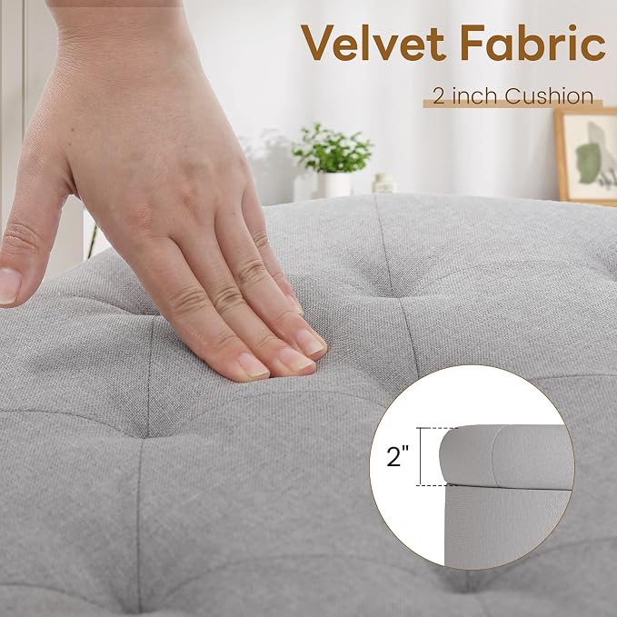 KROFEM 18" Round Storage Ottoman with Reversible Tray Top,Tufted Footrest Stool for Living Room,Bedroom or Office,Gray