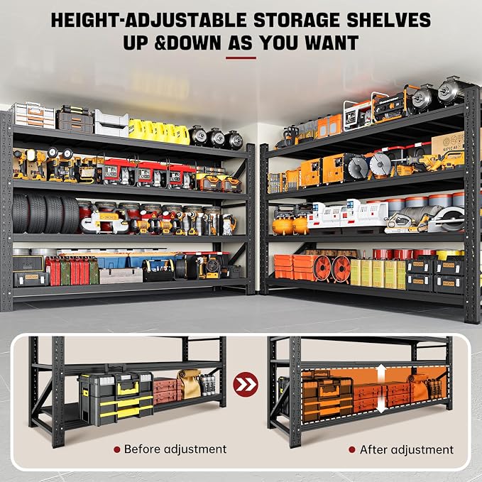 RAVIGIN 9000LBS Storage Shelves, 75" W Garage Shelving Heavy Duty Metal Adjustable Garage Shelves, Shelving Units Industrial Shelving for Warehouse, 75" W x 24" D x 70" H, Black