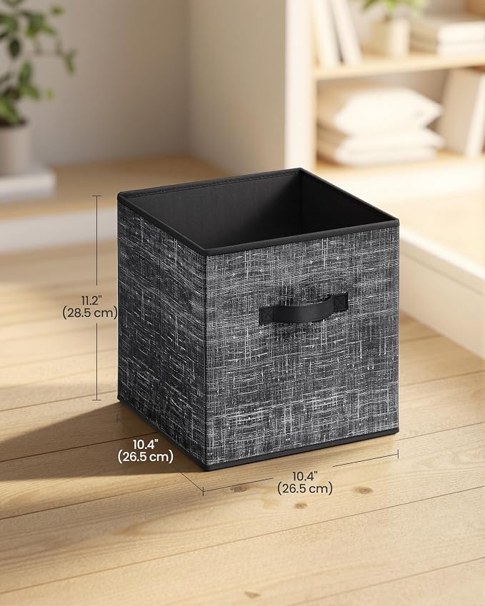SONGMICS HOME Foldable Storage Cubes Set of 8, Fabric Shelf Organizer Bins with Handles, Closet Storage Boxes for Clothes, 10.4 x 10.4 x 11.2 Inches, Black