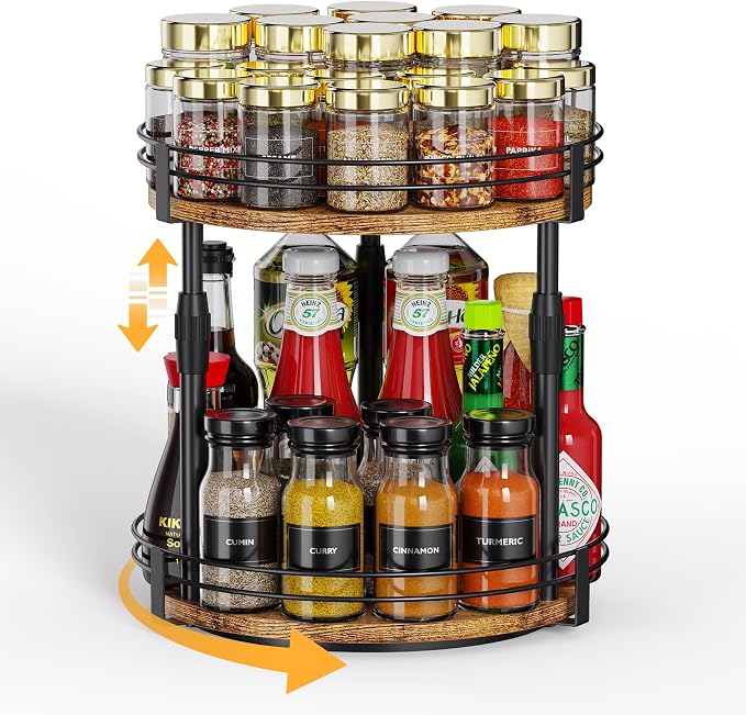 Across-Star Lazy-Susan-Organizer-Spice-Rack, Rotating Spice Organizer For Cabinet Pantry, Seasoning Holder Spice Shelf With Adjustable Height, Kitchen Counter Shelf Countertop Organizer