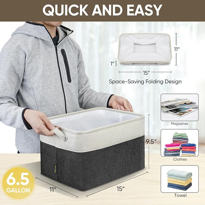 BALEINE 1 Pack Fabric Closet Storage Bins for Shelves, Linen Closet Organizers and Storage, Decorative Baskets for Organizing, Shelf, Clothes, Home, Office (Black, 15''x11''x9.5'')