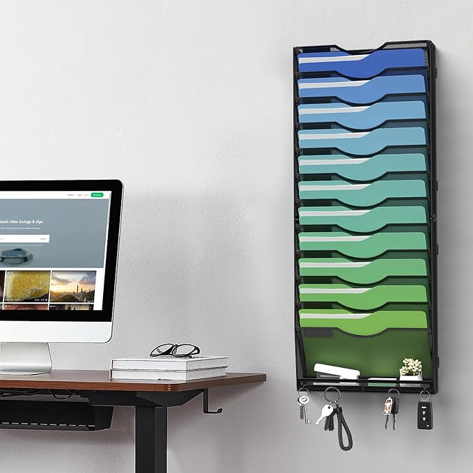 Kuntine.B Wall File Organizer Office Hanging Magazine Holder Wall File Organizer for Office Home
