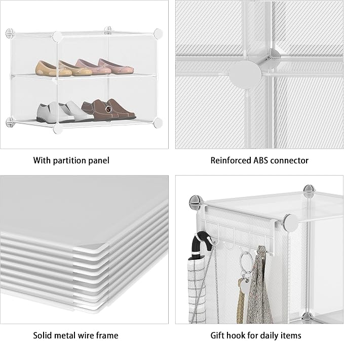 AWTATOS Closet Organizer 6 Cube Storage Shelves, Transparent Twill | Portable Closet Clothes Organizers Storage Shelf DIY Stackable Cubby Shelving for Closet Bedroom Living Room Office