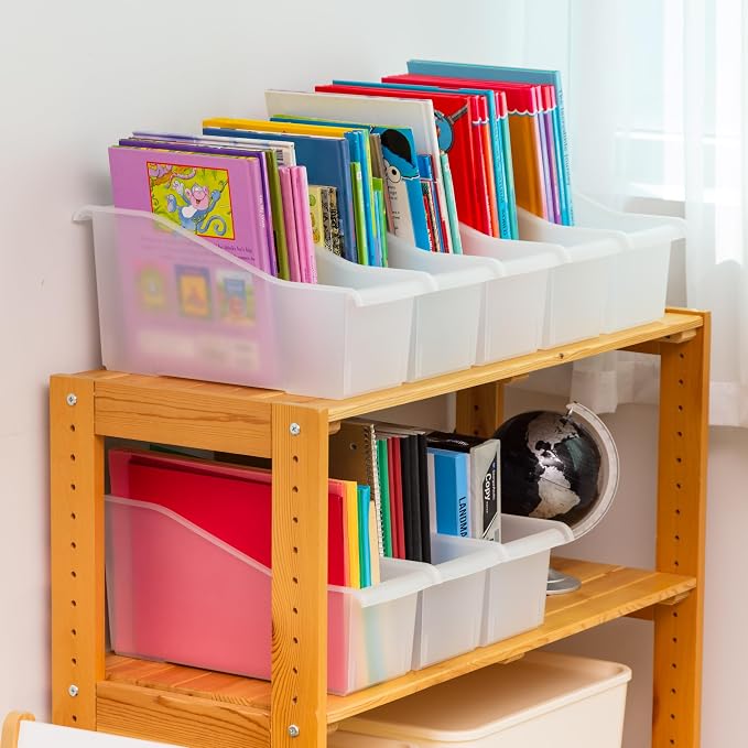 IRIS USA 8-Pack, Connecting Book Bin Organizer Magazine Holder, Clear | Organize books, magazines, notebooks, binders, and school supplies with vertical storage and connecting design