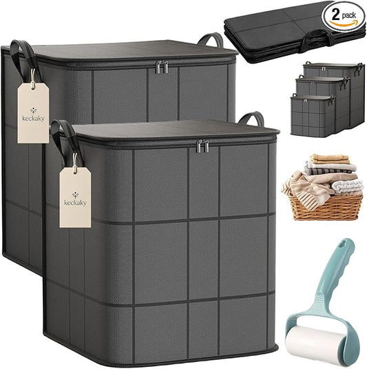 210L Spacious Moving Storage Bin, Large Zippered Fabric Organizer with Reinforced Handles, Foldable Blanket Storage Bag for Bedding, Clothes, Quilts, Comforters and Moving Day，2：M: 19.7x15.7 in