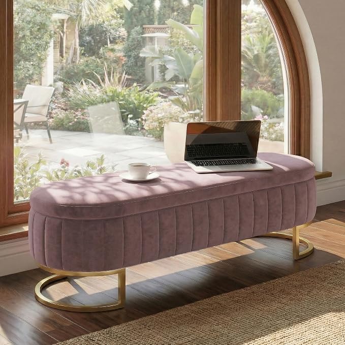 51" Velvet Storage Ottoman Bench End of Bed for Bedroom Entryway Purple