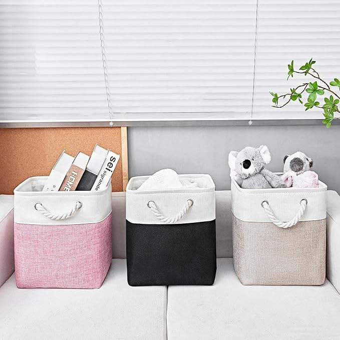 11x11 Inch Cube Storage Bins, 6 Pack Fabric Storage Cubes for Shelves, Cube Organizer Bins with Handles, Cloth Cubby Storage Bins for Home(White/black)