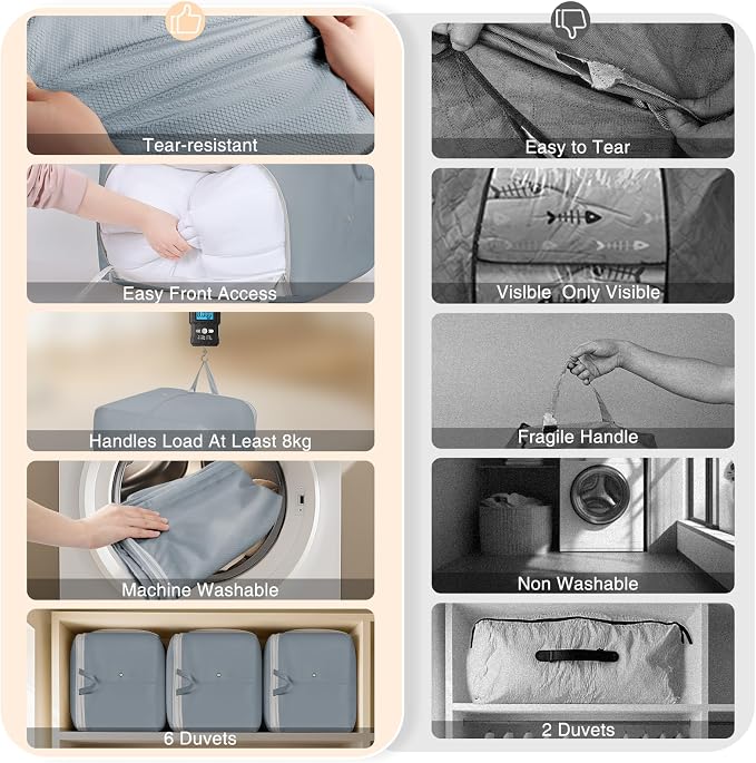 Comforter Storage Bag - 130L Blanket Storage Bags Front-opening Ultra Space Saving Self Compression Organizer, Washable Compression Bags for Storage Comforter Blanket, 1 Pack, Grey