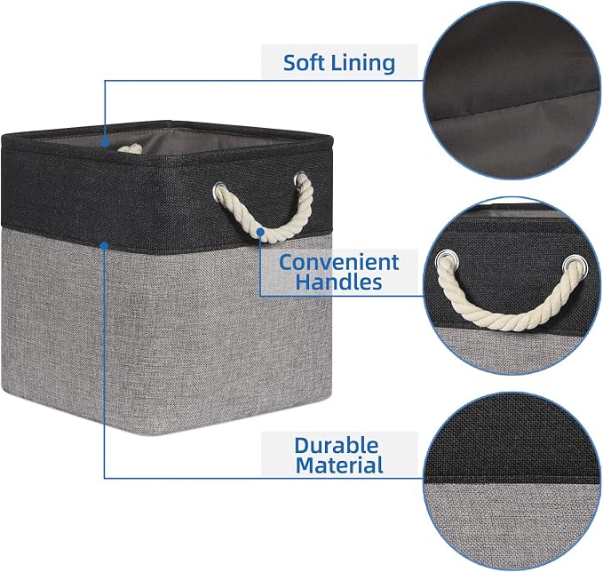 Temary Storage Baskets 4 Pack Fabric Storage Cubes Basket for Organizing, Collapsible Cloth Baskets with Handles for Shelves, Home, Closet (Black&Gray)