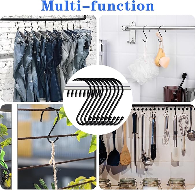 DINGEE 6 Inch 24 Pack Large S Hooks for Hanging Plants,Vinyl Coated Heavy Duty S Hooks for Hanging Non Slip S Hanger Hooks Steel Metal with Rubber Stopper Closet Hooks,Clothes,Jeans,Pot Pan Garden