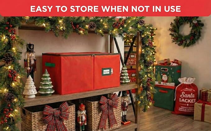 Christmas Ornament Storage Container with Dividers - Box Stores Up to 54 Ornaments, Zippered, Convenient, Adjustable, Large Organizer Bin to Protect Holiday Décor, Fits Most Standard Size, Red