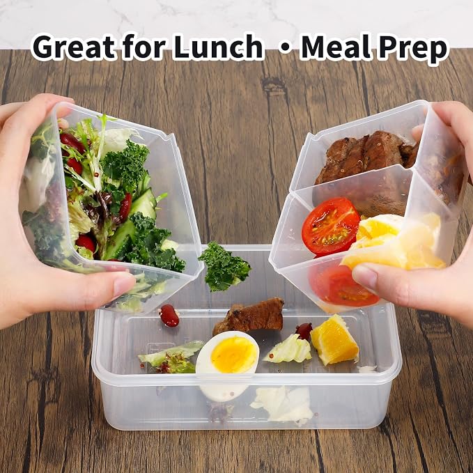 KIGI Food Storage Containers for Meal Prep & Lunch, 4.7 Cup 3 Pack 12-Piece | Leak-Proof & Airtight, Removable Inner Inserts for Adjustable 2-3 Compartment storage, Microwave Safe, BPA-free Plastic