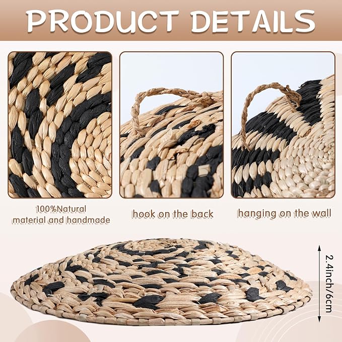 CroBlissful 7 Pcs Boho Wall Basket Decor Hanging Handcrafted Seagrass Woven Round Bohemian Basket Wall Decoration Art for Farmhouse Home Room Rustic Decorations Table, Multi Sizes(Classic)