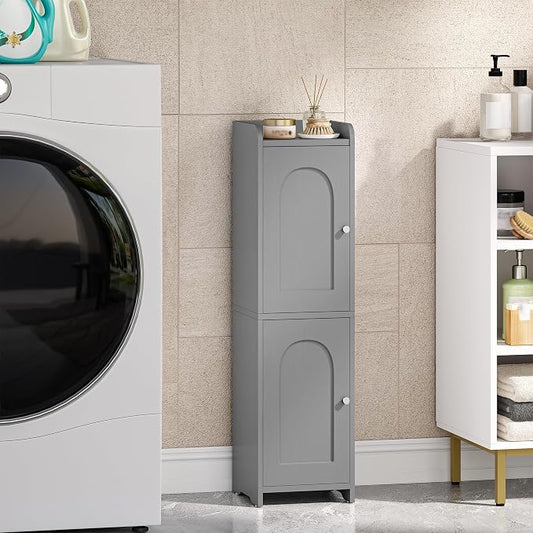 Hzuaneri Bathroom Storage Cabinet, Small Corner Floor Cabinet with 2 Doors | Narrow Toilet Paper Cabinets with Adjustable Shelf, Bathroom Organizer for Small Spaces, 7.9" D x 7.9" W x 29.5" H Gray