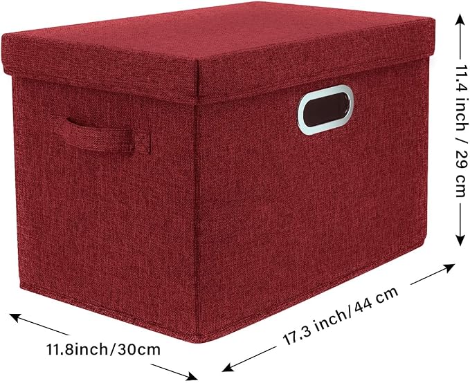 Large Collapsible Storage Bins with Lids, Organization Bins for Closet Storage, Clothes Storage, Folding Storage Box with Lids for Home Office Storage - 5 Pack - Red Wine