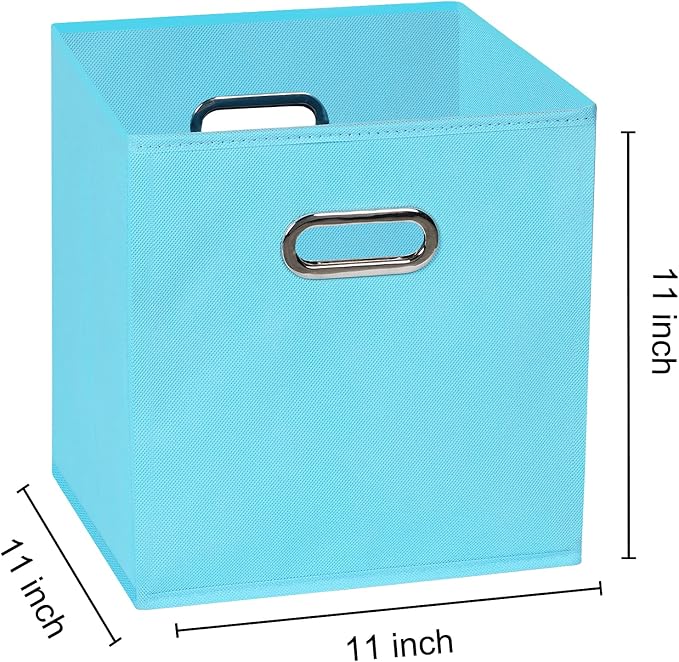 Yunkeeeper storage bins Cubes, Fabric Cube Organizer with Handle, Foldable Cube Bins for Cloth or Accessary Storage, 11x11x11, Set of 6, (Blue