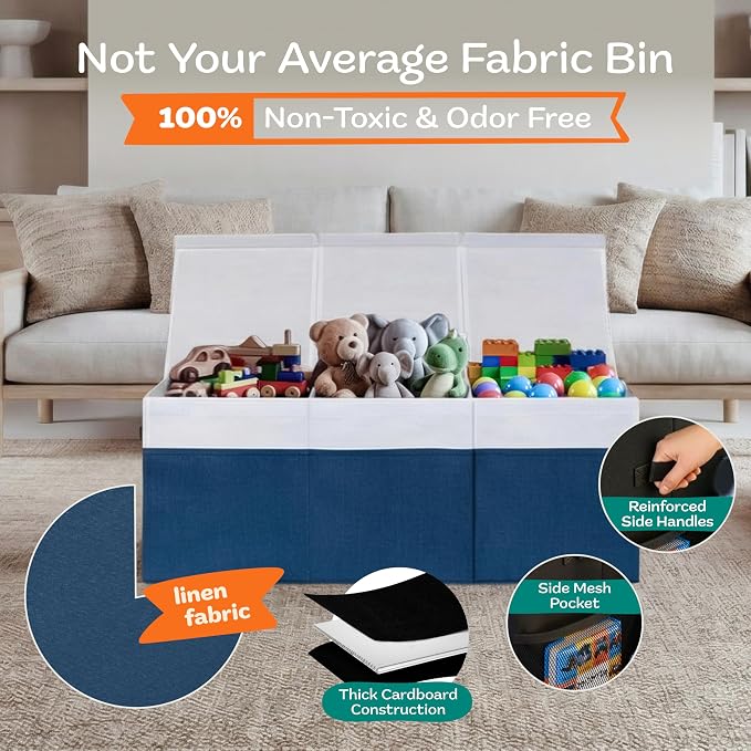 SoftOwl Extra Large Toy Storage Organizer with Lid - Sturdy, Collapsible Toy Chest Storage Box Design - Toys Bin with Dividers for Kids, Nursery, Bedroom, Playroom 37"x16"x14"