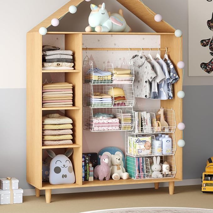 5 Tier Extra Large Closet Hanging Shelves with Divider,2 Pair Hook,16.5"L x 11.8"W x 51.4"H Closets Organizers and Storage,Clothes Organizer Clothing Sweaters Shoes Handbags Clutches Accessories-White
