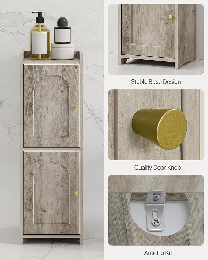 Hzuaneri Bathroom Storage Cabinet, Small Corner Floor Cabinet with 2 Doors | Narrow Toilet Paper Cabinets with Adjustable Shelf, Bathroom Organizer for Small Spaces, 7.9" D x 9.8" W x 29.5" H Greige