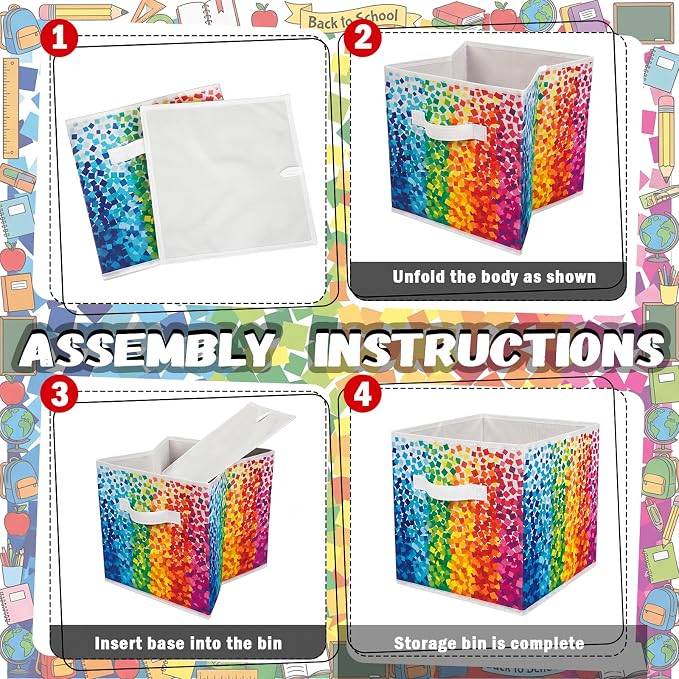 6 Pcs 11 Inch Multicolor Fabric Storage Cube Bin Woven Foldable Storage Cubes for Classroom Basket Bin Classroom Organizer with Handle Decor for Organizing Clothes, Toys, Books