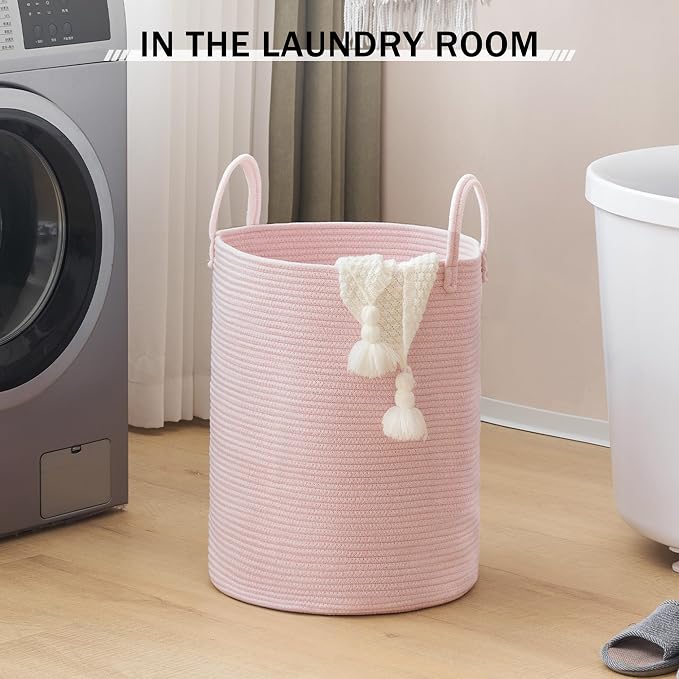 YOUDENOVA Cotton Rope Laundry Hamper Basket, 58L Blanket Basket for Nursery | Large Woven Laundry Hamper with Sturdy Handles, Collapsible Home Decor Laundry Basket for Laundry, Clothes, Toys in Bedroom