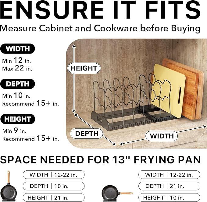 Simple Houseware Expandable Pan Rack 10 Adjustable Compartments, Black | Kitchen Cabinet Organizer for Pots, Pans, Lids & Bakeware - Pantry & Countertop Storage