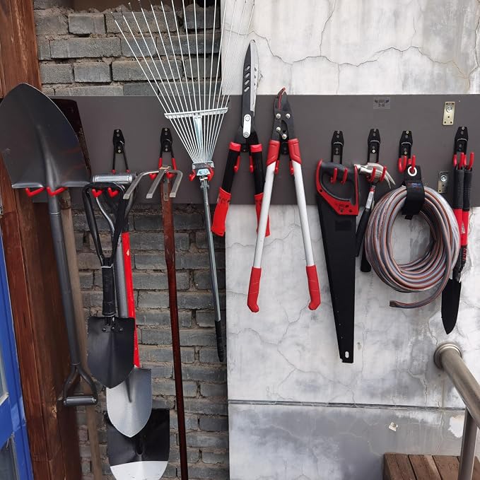 3-H Heavy Duty Garage Wall Hooks 20 Pack, Anti-Slip PVC Coating Wall Mount Garage Storage Utility Hooks, Heavy Load Organizer for Ladders, Yard Tools, Shovel, Weed Eater, Hoses & Bulk Items,Red | Multi-Purpose Garage Hooks to Organize Garden Lawn Tools...