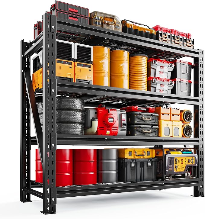 Romorgniz 3040LBS Garage Shelving for Warehouse, 51.6" W Storage Shelves | 51.6" W x 17.8" D x 72" H, 4-Tier Solid Steel Shelf, Rust-resistant, 16 Supporting Ribs for Basement, Shop, Freestanding