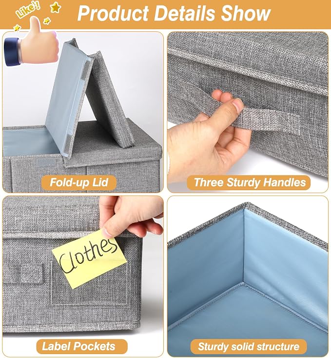 punemi 6 in Tall Under Bed Storage Containers with Firm Sides, 3Pack, Grey | Firm Sides, Top &Bottom, Stackable Design, for Blankets, Clothes & Toys, Underbed & Closet Organization