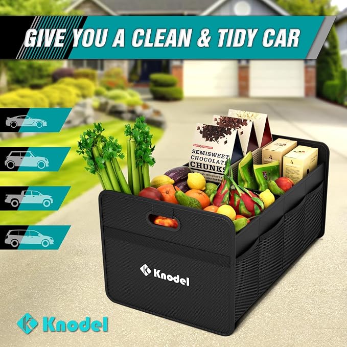 K KNODEL Foldable Trunk Storage Organizer for Car and Suv (Small, Black) | Collapsible Car Storage Organizer, Car Organizers and Storage for Sedan, Cargo Organizer, Car Bin, Basket,Bag, Organization