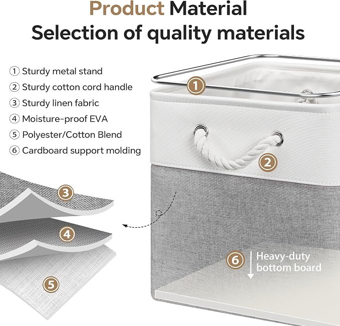 ECDYQXVU 13x13x13 Inch Storage Cube Bins Foldable Organizer Baskets 6 Pack | Soft Cotton Handles, Premium EVA Fabric, Hard Cardboard Bottom, Sturdy Metal Rim, Closet Shelf, Living Room, Bedroom, Laundry