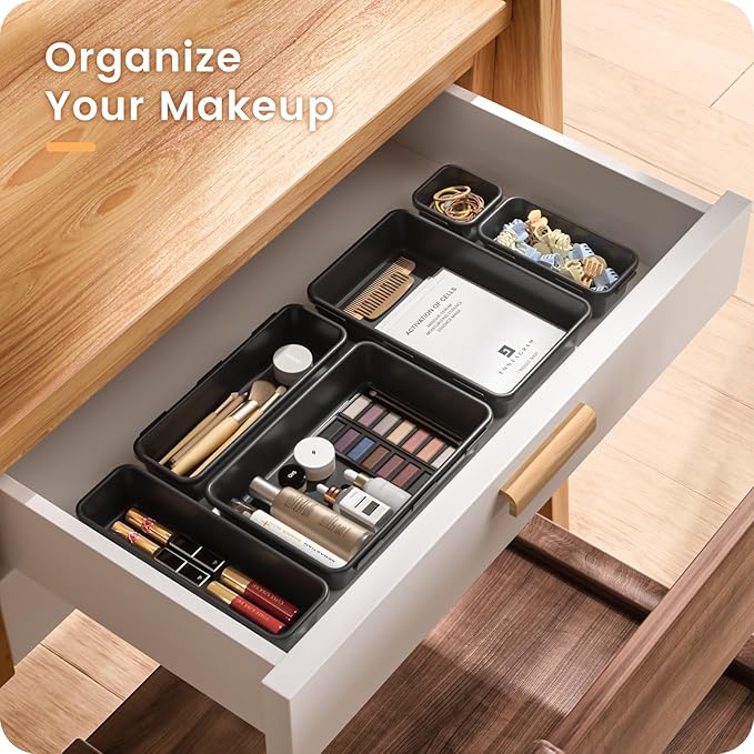 【Military Grade】A-LuGei Drawer Organizer,【𝟱𝗦𝗶𝘇𝗲】Makeup organizer,【Holds 177 Items】Bathroom Organizers and Storage,Organization and Storage,Desk Drawer Organizer for Vanity【Black】
