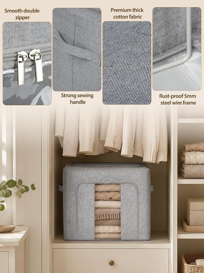 punemi 50L Cashmere Sweater Storage Bag with Steel Frame, 1 Pack, Grey | Natural Cedar Balls Included, Clear Window, for Cashmere, Wool Sweaters & Knitwear, Closet & Bedroom Storage