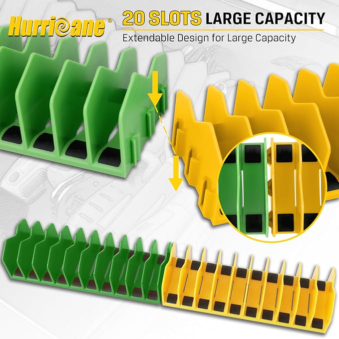 HURRICANE Pliers Organizer Rack, Pliers Cutters Organizer with Non-Slip Rubber Base, Keep Tools Organized in Drawers, 2 Pack, Extendable Design, Fit 3'H Drawers and More，Yellow and Green