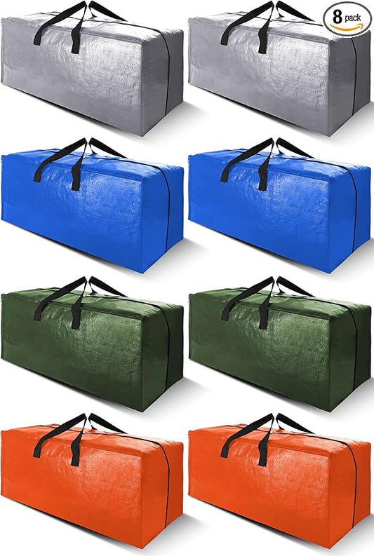 Cosy Family 8 Pack Heavy Duty Extra Large Moving Bags with Backpack Straps - Strong Handles & Zippers, Storage Totes For Space Saving, Fold Flat, Alternative to Moving Box (Set of 8, Multicolored)