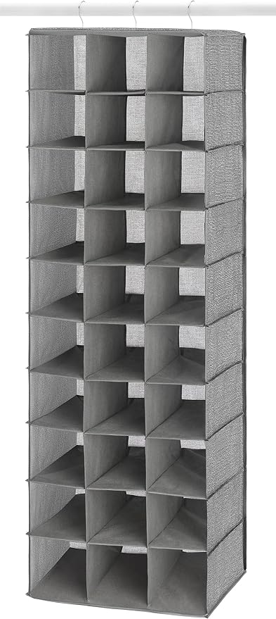 Whitmor 30 Sections Hanging Clothes Closet Shoe Organizer, Space Saving Breathable Fabric Shoe Storage for Bedroom, Laundry, Dorm, Crosshatch Gray