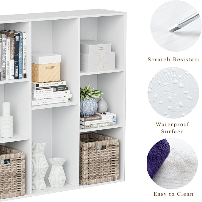 VDNEND Wooden Cube Storage Organizer with Closed Back Panel, 11in Cube Shelf Opening, Bookshelf, Display Shelf,Closet Cabinet for Home and Office (Embossed White, 8-Cube 35.98L*9.45W*35.91H)