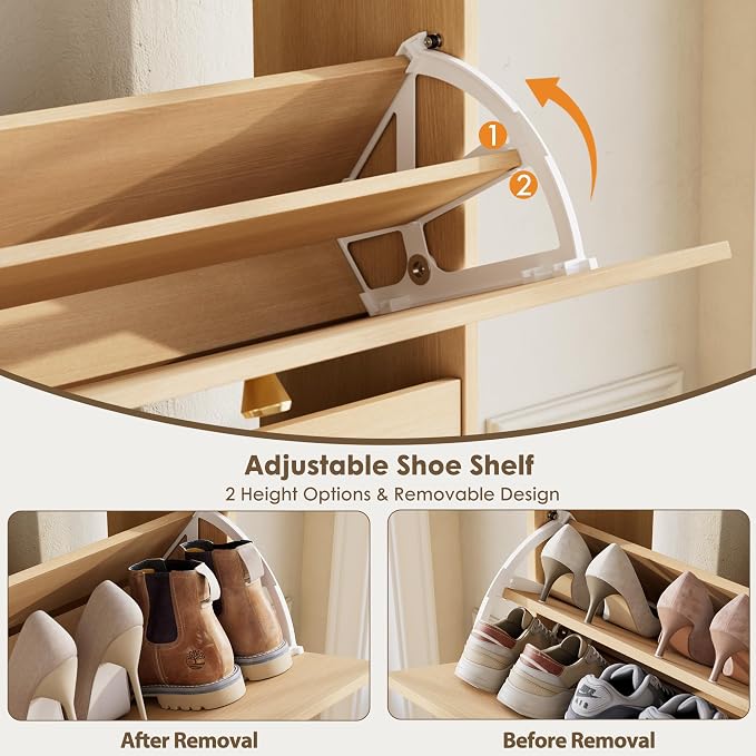 Nicetree Shoe Storage Cabinet, Slim Shoe Cabinet, Hidden Shoe Rack Cabinet, Shoe Storage Cabinet for Entryway, Hallway, Foyer, Natural Oak