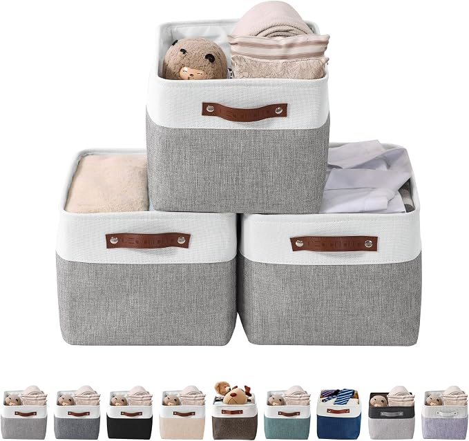 DECOMOMO Storage Bins, Large Fabric Storage Baskets for Shelves 4 Pack | 15 x 11 x 9.5 inches Decorative Linen Closet Organizers (Grey & White)
