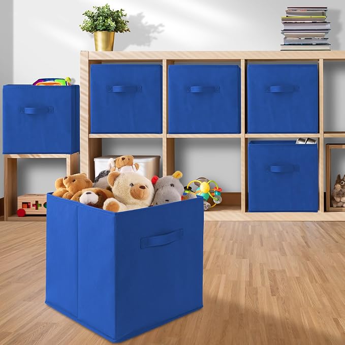 Casafield Set of 6 Collapsible Fabric Cube Storage Bins, Royal Blue - 13" Foldable Cloth Baskets for Shelves, Cubby Organizers & More