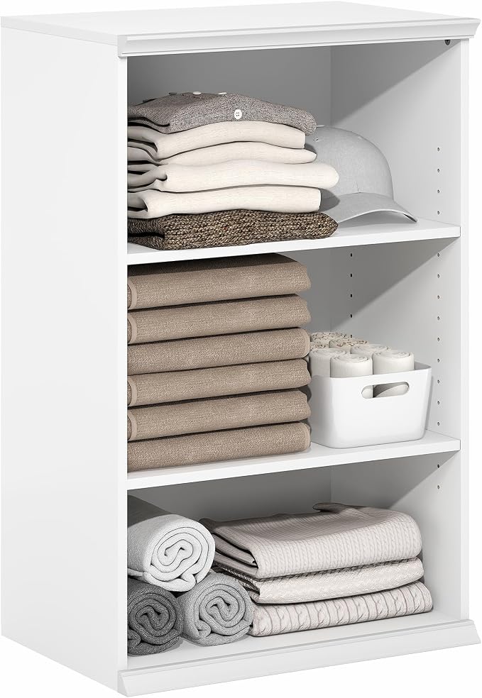 Furinno FANO Closet Organizers and Storage, 3-Tier Closet Organizer with Adjustable Shelves, Stackable Open Shelf Closet Shelves, 15.9 x 23.6 x 36.2 for Wardrobe, Bedroom, Living Room, White
