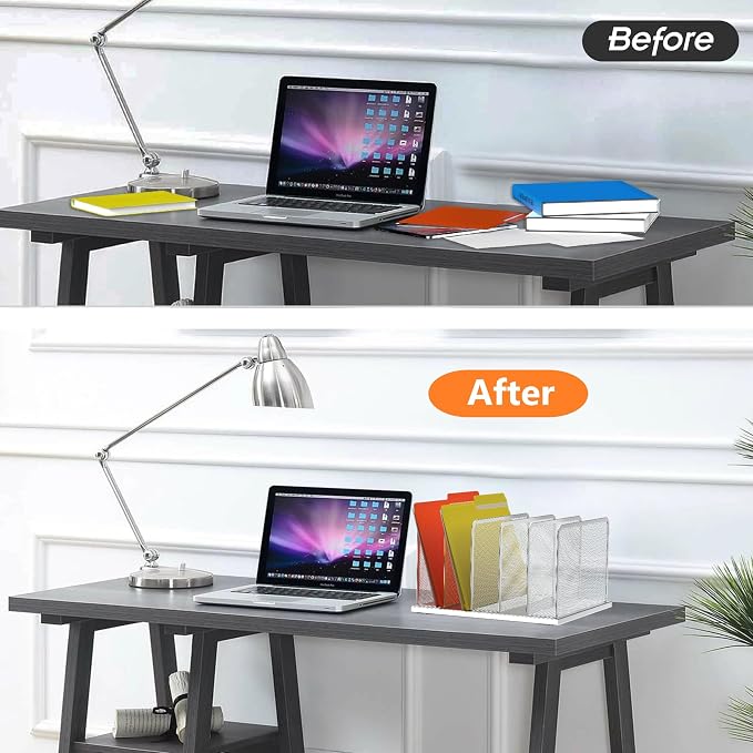Kuntine.B Desk File Organizer Upright Mesh Desktop Organizer File Sorter Office Organization File Holder for Home, Office & Classroom (Silver, 1 Pack 5-Section) | Vertical, Mesh, Metal, Assembly, Stability, Sturdiness, Organization, Standing