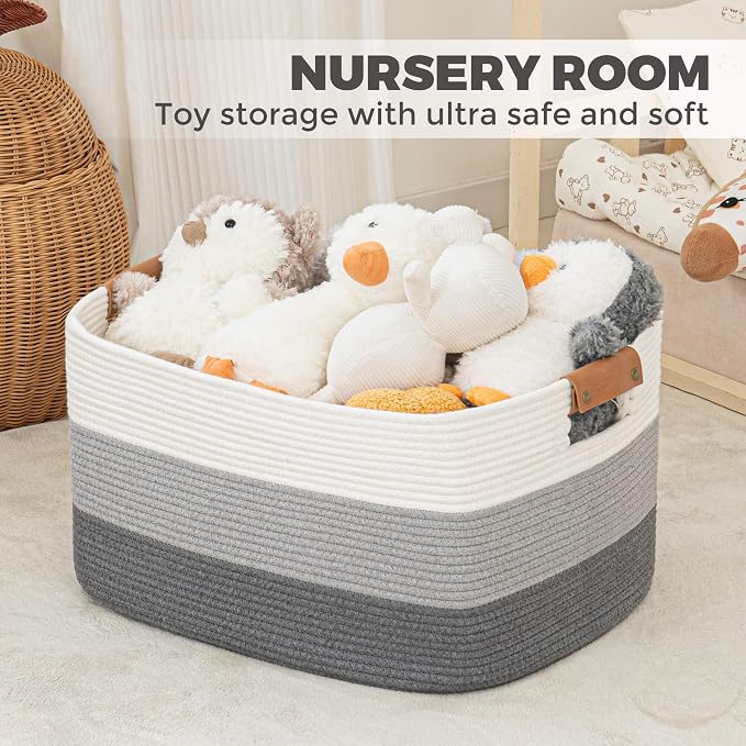 danpinera Large Woven Basket 25’’*16’’*16’’ 108L Woven Baskets for storage Baby Laundry Hamper, Cotton Rope Boho Decorative Storage Bin for Living Room, Nursery, Clothes, Pillows Gradient Grey
